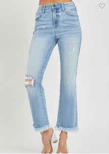 Stacy High Rise Crop Bootcut Frayed Jeans