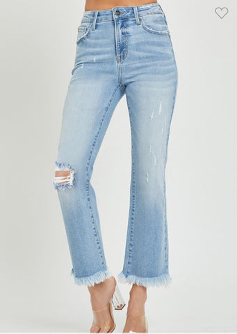 Stacy High Rise Crop Bootcut Frayed Jeans