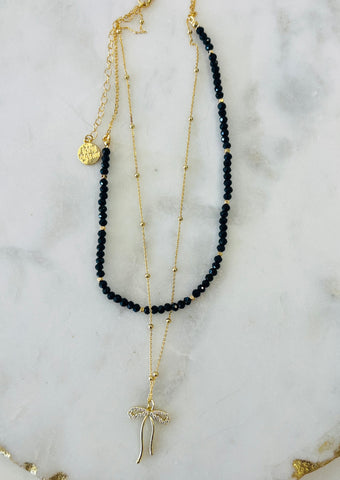 Beaded Gold Bow Necklace