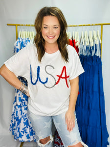 USA Metallic Letter Top